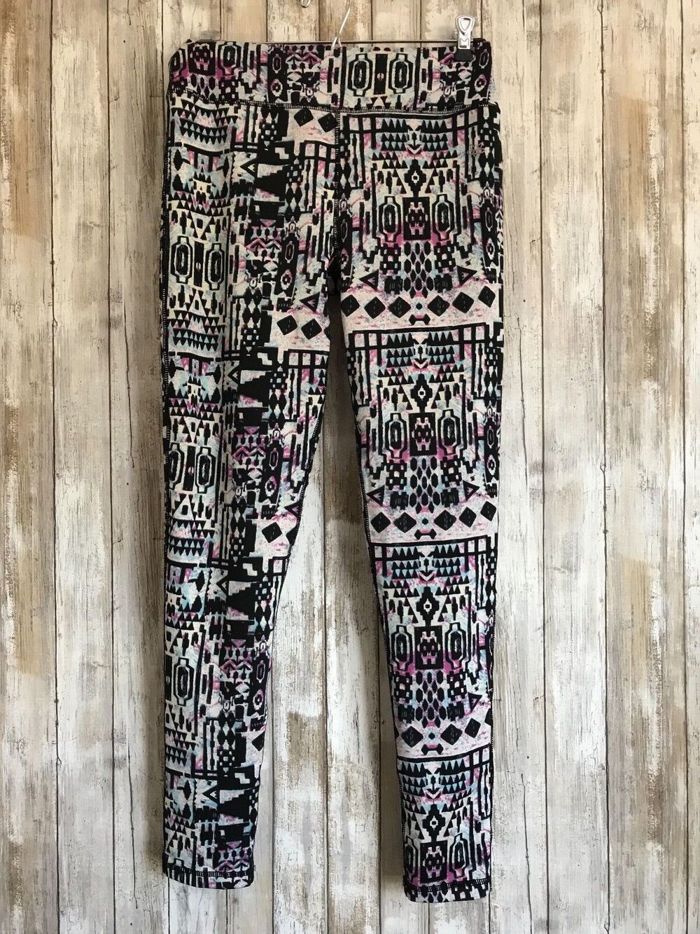 Essenza NY Leggings Skinny Yoga Fitness Pants Aztec Black Purple M Medium
